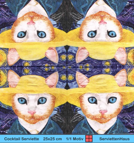 Vincent der Kater mit Hut in der Nacht unter Sternen - 1 Cocktail Serviette